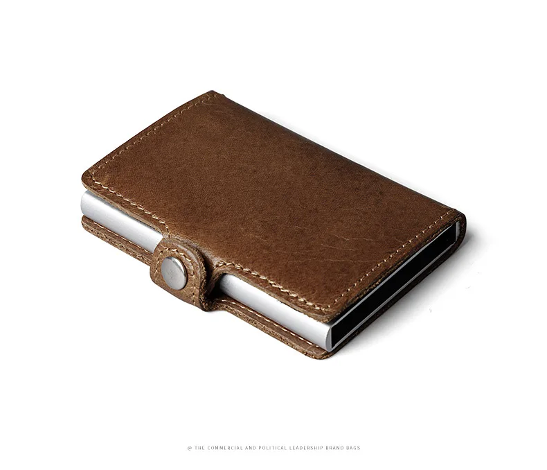 Men Prevents RFID information leakage Genuine leather mini wallet safe Multifunction Aluminum Automatic Pop Up Card | Багаж и сумки