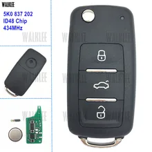 DWALKLEE Chave Remota 434 MHz para VW/VOLKSWAGEN 5K0837202 5K0 837 202 Besouro Caddy Golf Polo Jetta Tiguan Touran Chip ID48