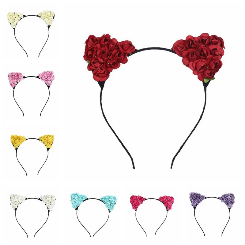 

2017 New Flower Headband Rose Flower Cat Ear Hair Bands Women's Hair Accessories Cute Girls Kids Headwear Hair Hoop Party