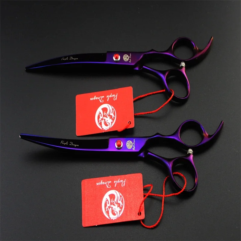 Purple dragon 7.0 inch Professional pet grooming scissors dogs shears hair cutter Straight & Curved & Thinning 3pcsset (6)