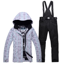 Cheap ski suit set women Snowboarding clothing Outdoor sports Costumes Waterproof Warm jacket + bibs pant female snow costumes