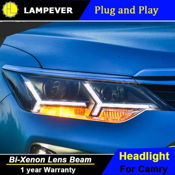 

Lampever Styling for 2015 2016 Toyota Camry V55 LED Headlight New Camry Headlights drl Lens Double Beam H7 HID Xenon