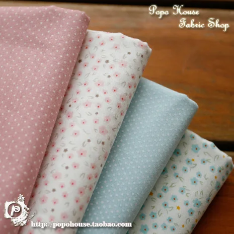 

Free Shipping 4pcs 40x 50cm Fresh Pink Blue Floral Spot Twill Cotton Fabric DIY Doll Clothing Manual Decorative Home 180g/m