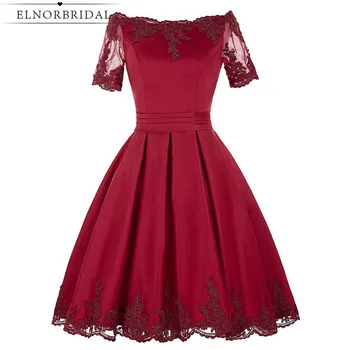 

Elnorbridal Real Photo Vestido Curto De Festa Luxo Knee Length Cocktail Dresses 2020 Burgundy Party Prom Dress Pageant Gowns