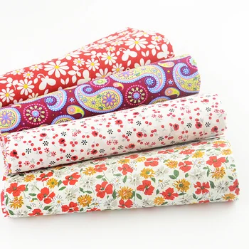 

4 PCS 45cmx50cm pretty red pattern poplin cotton fabric for sewing clothes fat quarters bundle dense patchwork quilting tecido