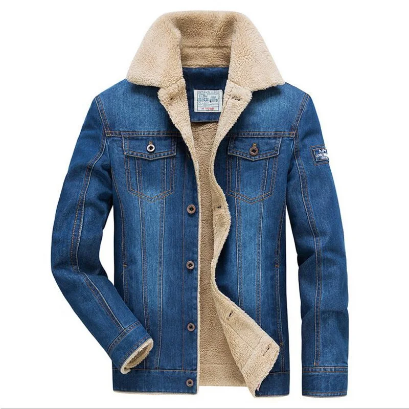 Mens Denim Fleece Linner Long Jackets Jeans Casual Trench Coat Winter Warm Parka