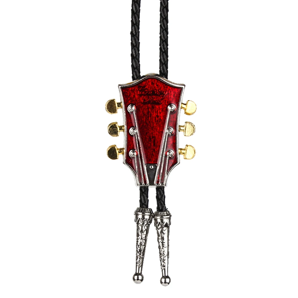 2 Pieces Country Music Guitar Western Cowboy Rodeo Bolo Tie bola Necklace Bola Pendant Charms