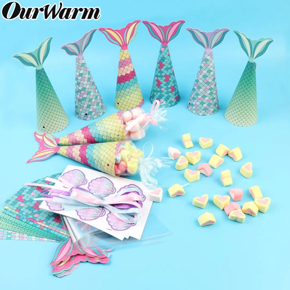 OurWarm الملونة حورية البحر حقائب للهدايا يتل ميرميد حزب لوازم الاطفال عيد ميلاد هدايا حورية البحر صالح حقيبة كاندي صناديق استحمام الطفل