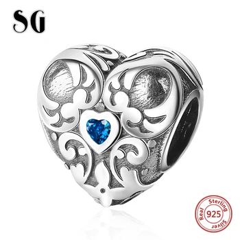 

SG Fashion 925 sterling silver Heart charms stone beads accessories for Europe bracelets jewelry making wholesale diy Christmas