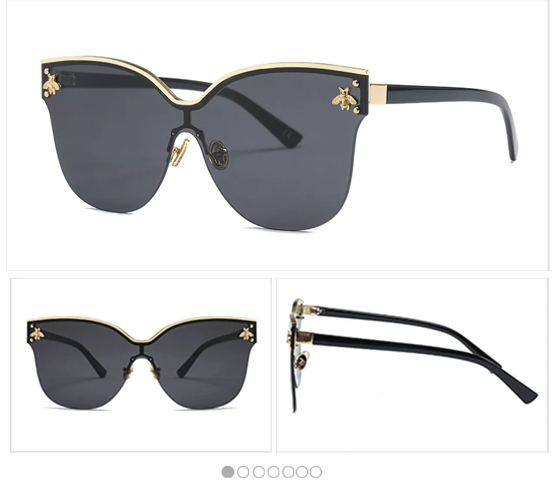 Королевские женские солнцезащитные очки больших размеров без оправы Модные солнцезащитные очки кошачий глаз пчелы Женские Ретро брендовые дизайнерские очки UV400 Ss735