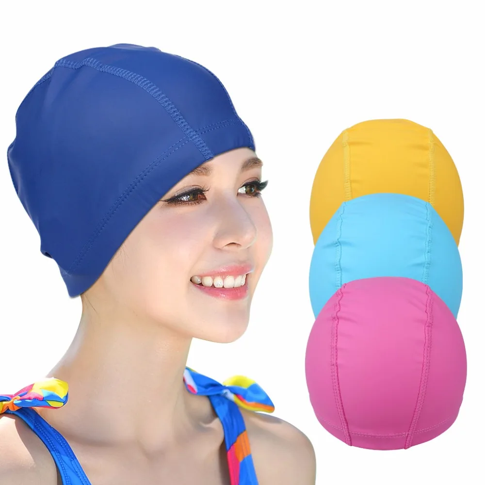 2X Swimming Pool Adult Waterproof Swimming Cap Hat with Senior PU Coating For Men Women Free