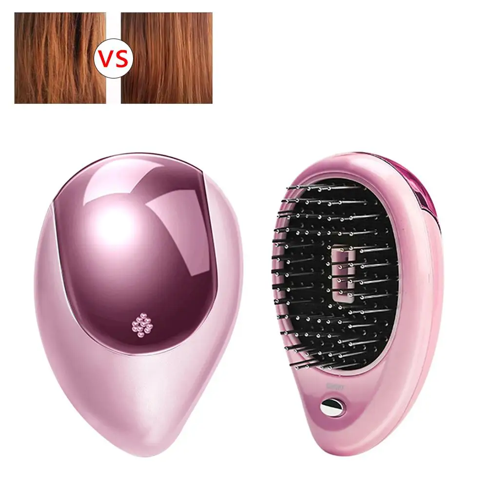 Портативная электрическая ионная расческа, щетка для волос, мини-выпрямитель для волос, щетка, звуковая волна, вибрация, магнитная, маленькая Массажная расческа - Цвет: Pink