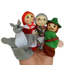 4 шт./партия, детские игрушки, пальчиковые куклы, плюшевые игрушки, Красная Шапочка для верховой езды, деревянная головная сказка для