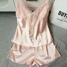 Кружевная женская пижама, набор шелковых пижам, новая Пижама, Женский комплект для сна, женский сексуальный комплект с глубоким v-образным вырезом на бретельках, комплекты для сна