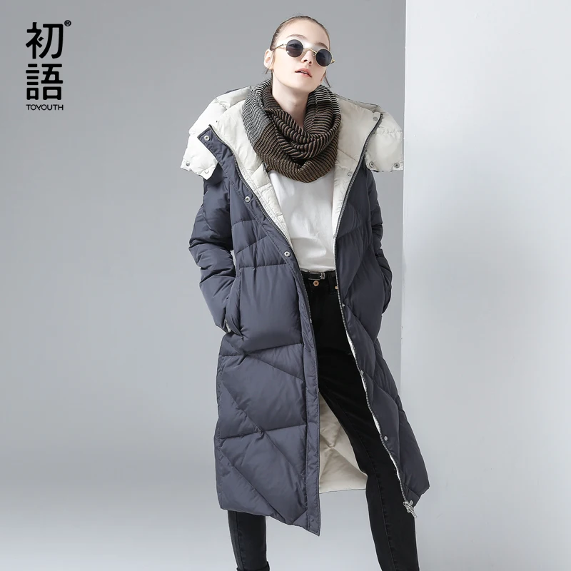 Toyouth Winter Women's Down Jacket Coat Female Women Long Coat Warm Parkas Thick Female Hooded Duck Down Parka Warm Down Parka
