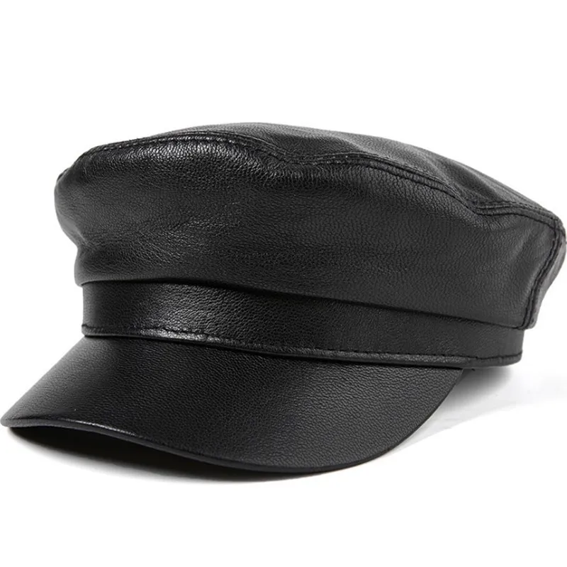XdanqinX Genuine Leather Hat High Quality Flat Cap For Men Women Sheepskin Army Military Hats Autum
