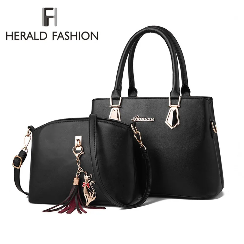 

Herald Fashion Women Handbag Leather Women Shoulder Bags 2 sets Ladies' Messenger Bags Ladies Casual Tote Bags sac a main