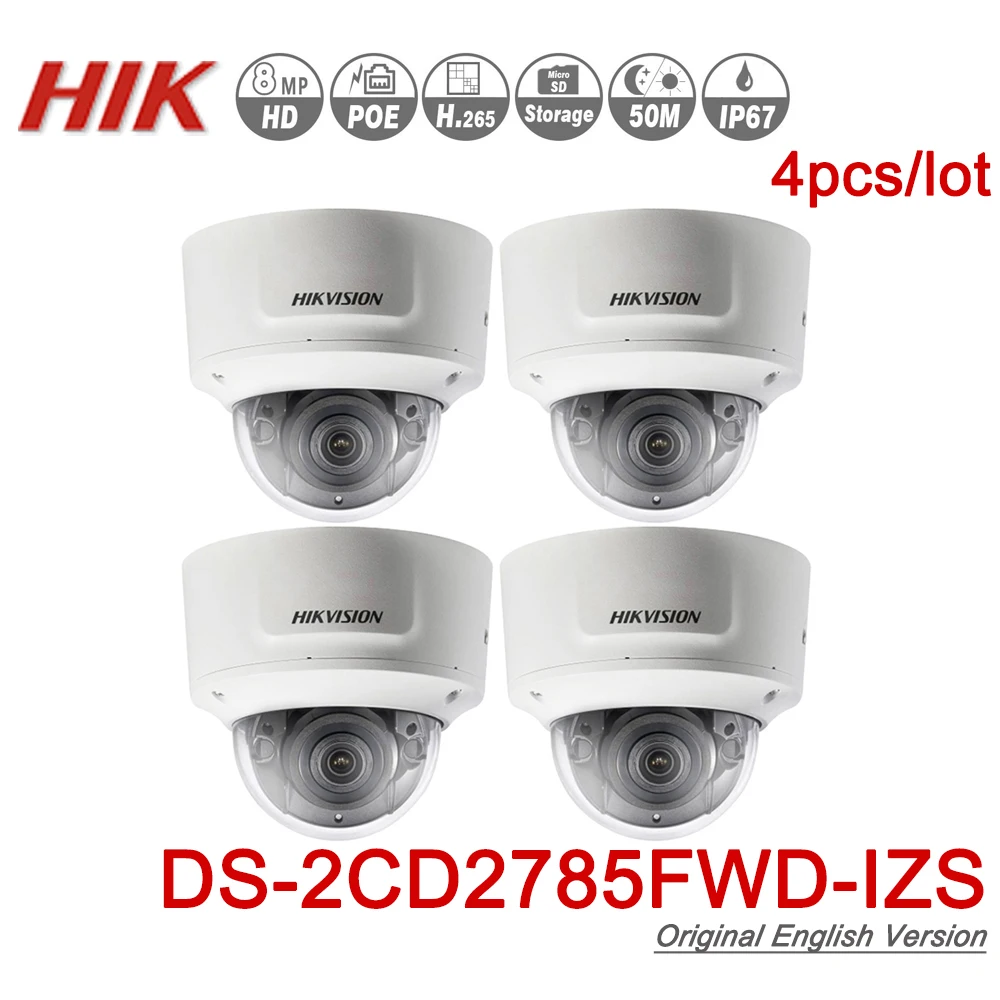 

Hikvision Original DS-2CD2785FWD-IZS Dome Camera 8MP POE CCTV Camera 50m IR Range IP67 IK10 H.265+ 2.8-12mm Zoom 4pcs/lot