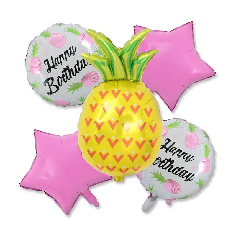 5 шт./лот, Круглый фольгированный шар в форме ананаса с изображением ананаса на день рождения, воздушные шары, воздушные шары в форме сердца и звезды - Цвет: 3
