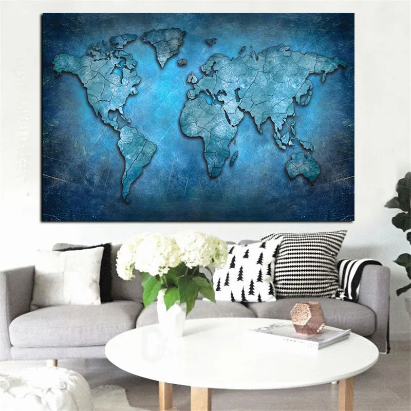 Abstract 3D World Map Canvas Painting Modern World Map HD Print On Canvas for Office Meeting Room Picture Wall Art Cuadros Decor (2)