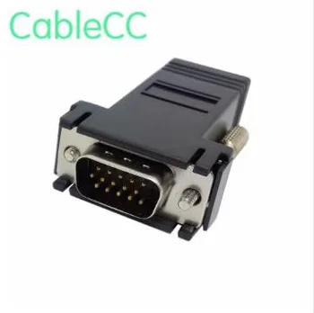 

VGA RGB 15pin Male Extender To Lan Cat5 Cat5e RJ45 Ethernet Female Adapter Black