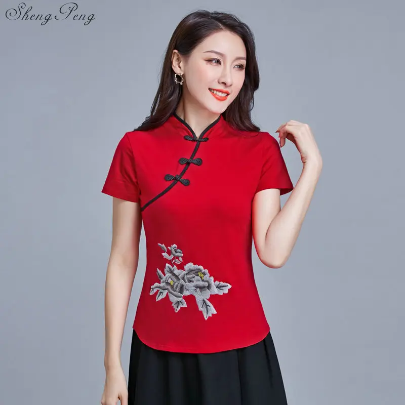 Традиционная китайская блузка, рубашка, топы для женщин, воротник мандарина, Восточное белье, женская рубашка блузка, элегантный топ Чонсам V1447