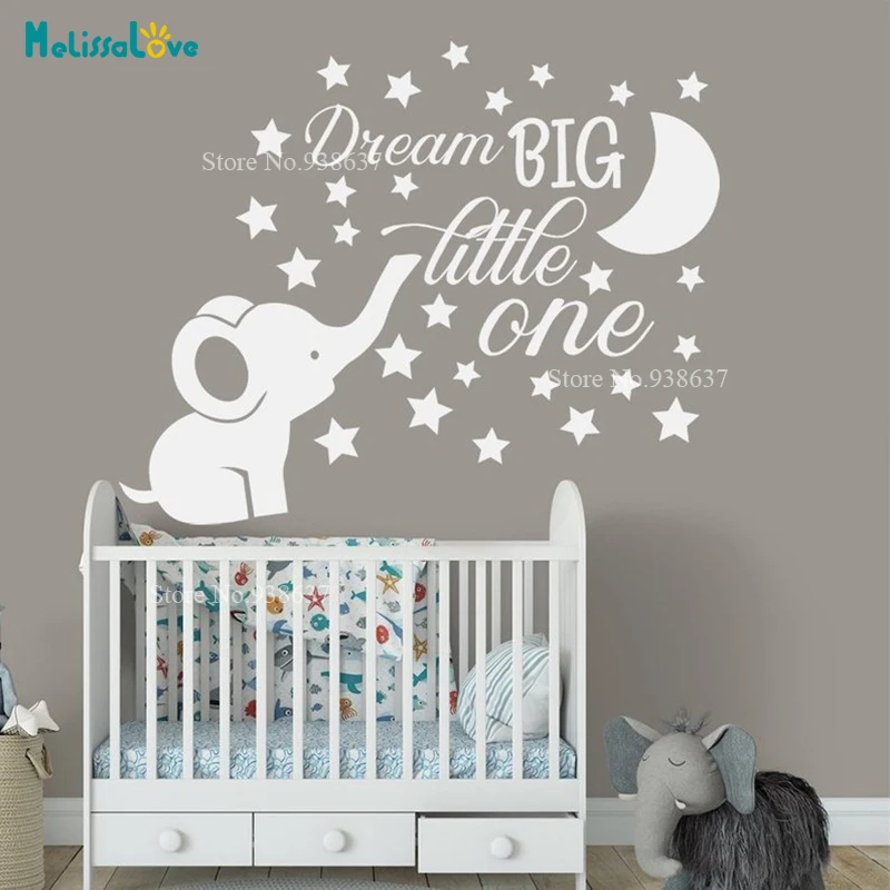 Dream Big Little One Quote Decor Cute Elephant Moon Star Baby Kids Room Decal  Nursery Removable Vinyl Wall Sticker Ba048 - Wall Stickers - AliExpress