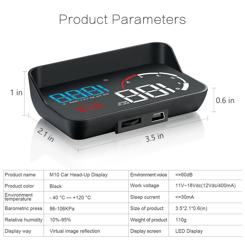 M10 Hud автомобильный Obd2 Компьютерный дисплей Obd Hud цифровой спидометр лобовое стекло проектор Obdii об/мин Усталость вождения км/ч Mph