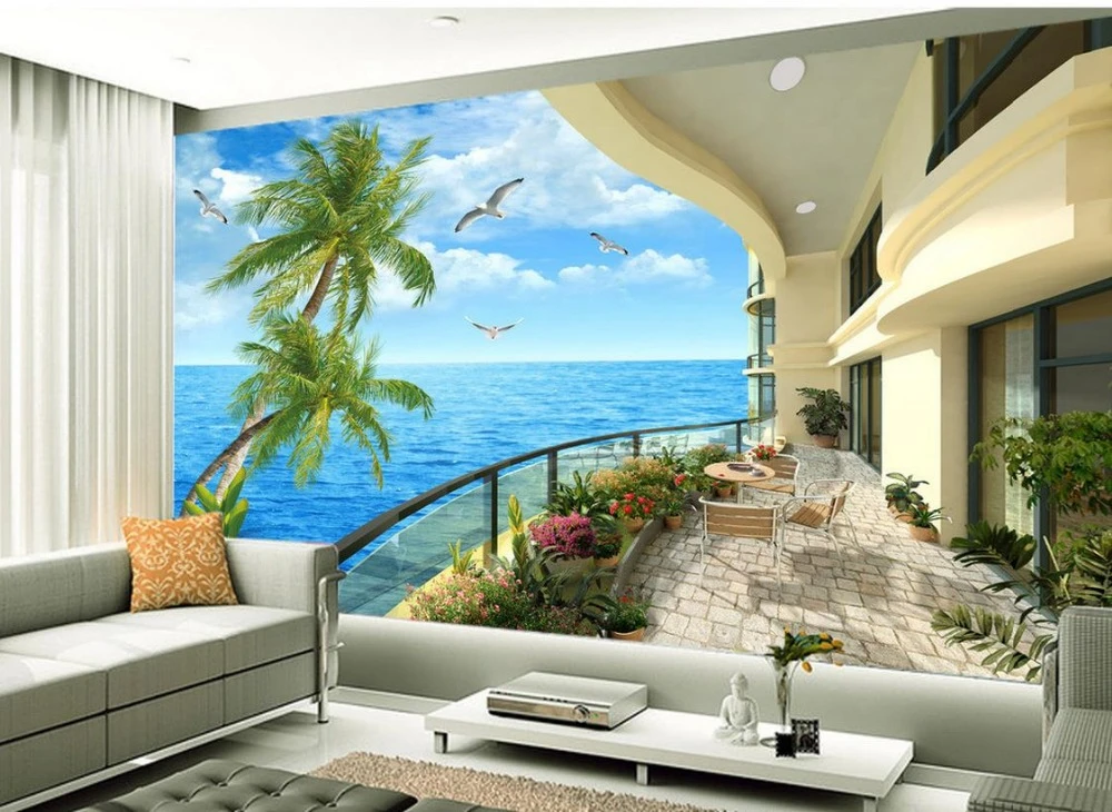 バルコニーテレビ設定壁風景3dルーム壁紙風景3d壁画壁紙用リビングルームホームデコレーション