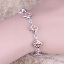 Блестящий Шампанский кубик циркония 925 стерлингового серебра звено цепи браслет 6,5-7,5 дюймов S0835