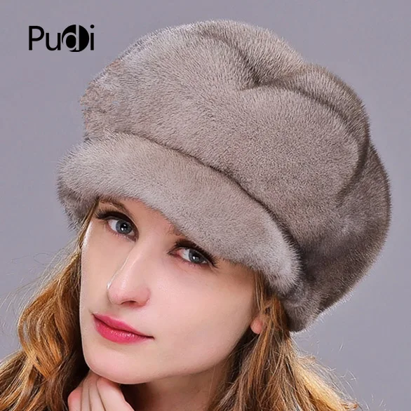

HM021 women's winter hats Real genuine mink fur hat winter women's warm caps whole piece mink fur hats