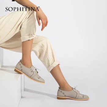 

SOPHITINA Oxfords Handmade Women Shoes Blue Grey Sheepskin Casual Flat High Quality Lace-up Breathable Round Toe Autumn Lady P27