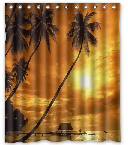 

BravoVision Fashion Custom Sunset Beach Palm Tree Waterproof Fabric Bath Shower Curtain 60" x 72"