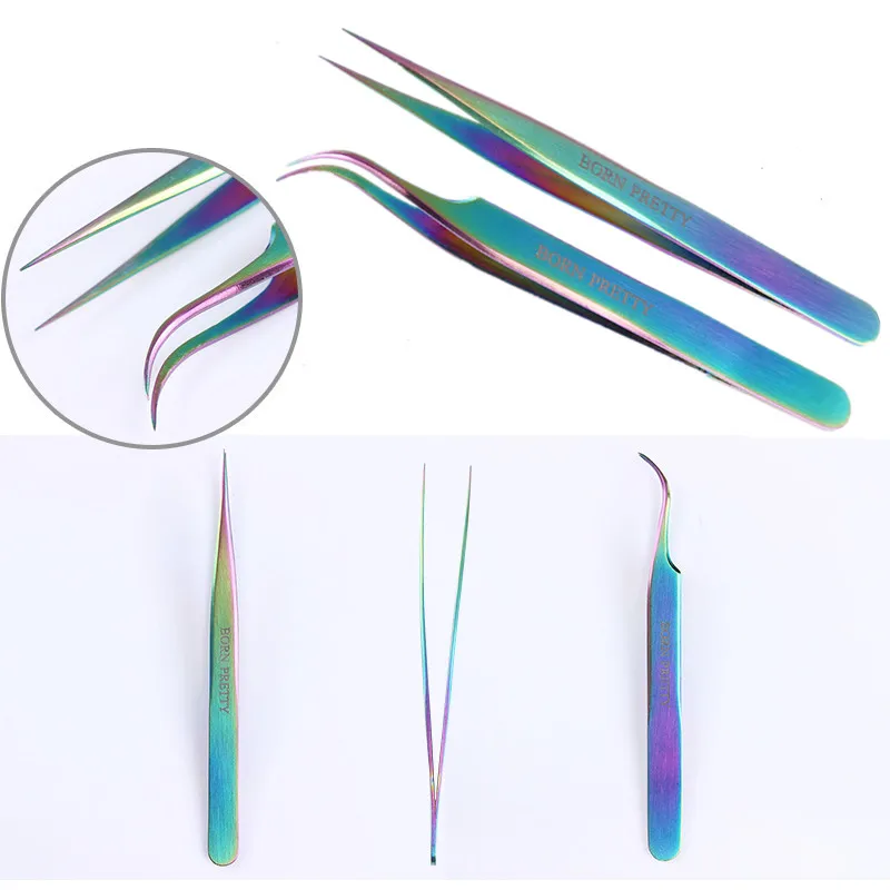 Online Lurus Melengkung Pinset Stainless Steel Kuku Stiker Berlian Imitasi Picker Mata Makeup Nail Art Alat 1 Pc