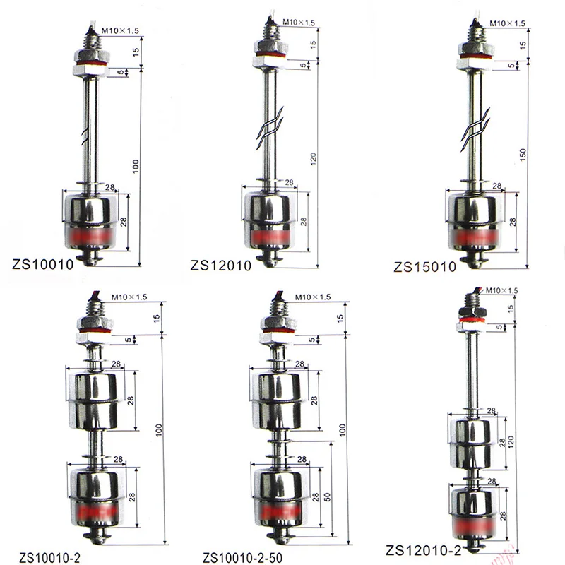 M10* 100 мм двойной контроль уровня шарика нержавеющая сталь Датчик уровня воды Жидкость Поплавковый выключатель 220 В 1.5A 50 Вт ZS10010-2