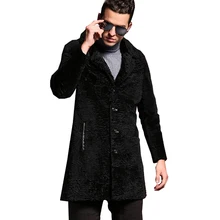 Модная мужская шуба из натуральной овчины, Мужская Повседневная зимняя куртка на пуговицах, черная Теплая мужская официальная меховая верхняя одежда