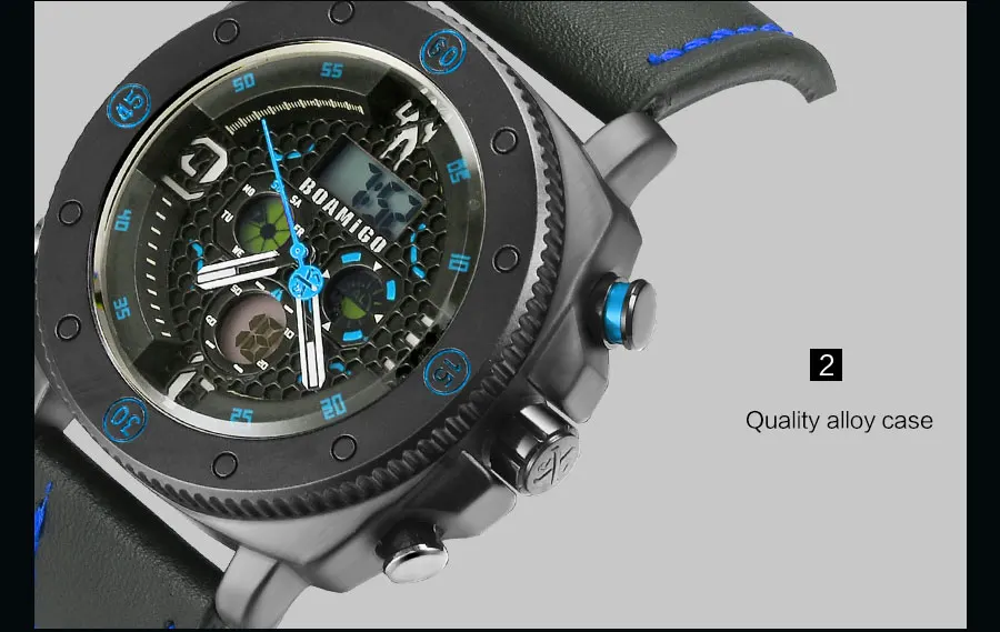 BOAMIGO Брендовые мужские спортивные часы модные кварцевые светодиодный цифровые наручные часы водонепроницаемые кожаные часы Reloj Hombre relogio masculino