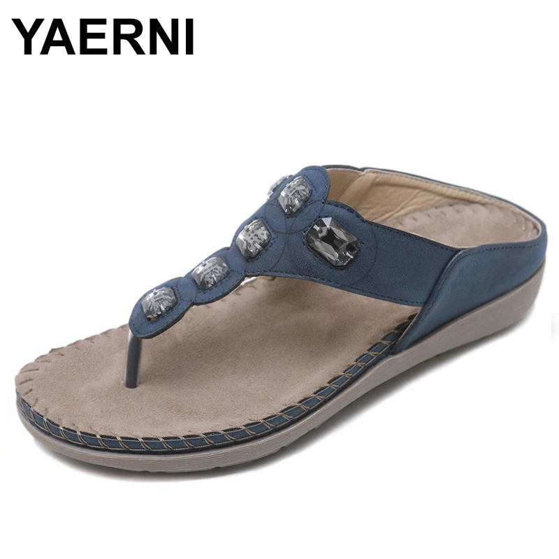 YAERNI/женские босоножки; chaussures femme Ete; коллекция года; сезон лето; большие размеры 36-42; женские сандалии-гладиаторы для отдыха; обувь на танкетке с бусинами; e693