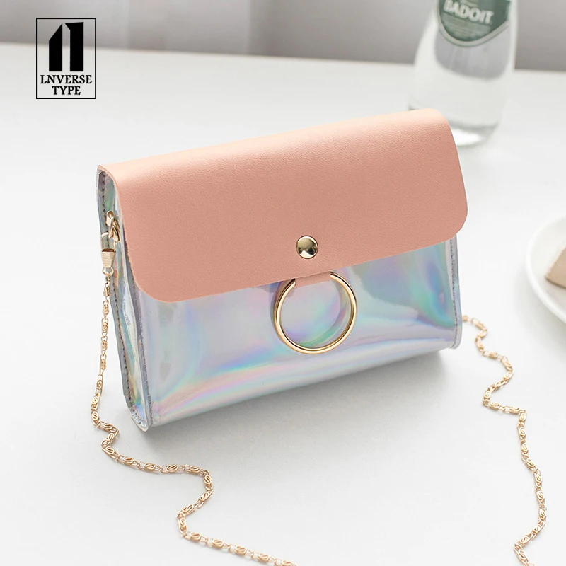 2019 جديد نمط PVC الليزر الدائري المرأة أكياس هلام Crossbody حقيبة شفافة الحلوى اللون أزياء المرأة حقيبة يد حقائب كتف