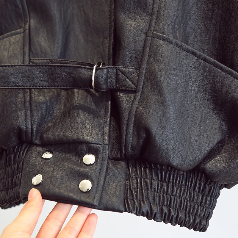 Fitaylor/куртка из искусственной кожи в стиле Харадзюку с рукавом «летучая мышь», свободное байкерское пальто, Повседневная Осенняя женская верхняя одежда из искусственной кожи, куртка-бомбер в стиле панк
