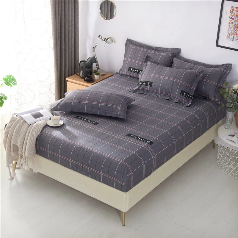 

100% Cotton 160X200cm Twin Queen Fitted Sheet with Elastic All Around Fits Mattress 3Pcs set 1pc fitted sheet 2pcs pillow shams