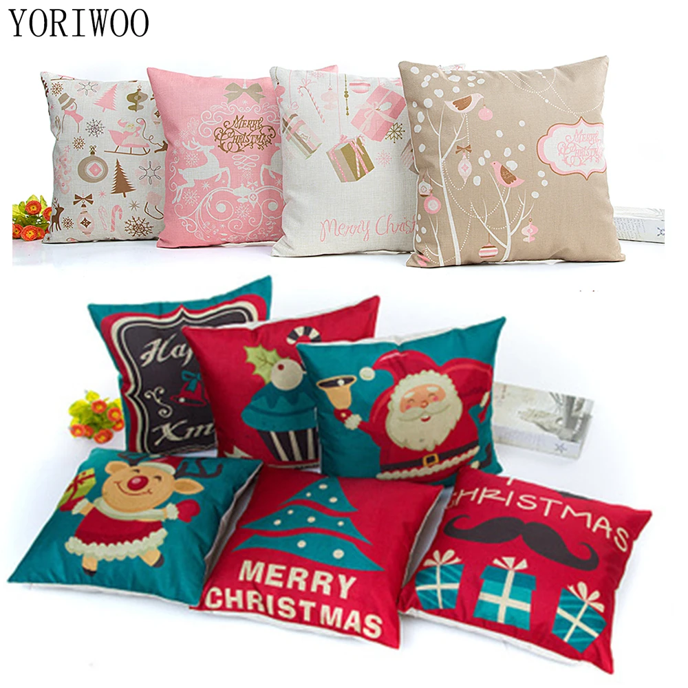 

YORIWOO Santa Claus Christmas Deer Pillow Case Pink Xmas Tree Pillowcase Merry Christmas Decorations For Home 2019 Gift New Year