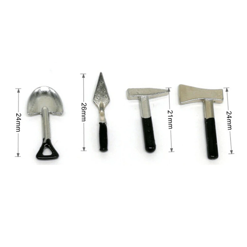 4pcs/set 1:12 Mini Axe Shovel Hammer Dollhouse Miniature Furniture Toys DIY Builders Toys Doll Accessories Kids Hand Tool Toys