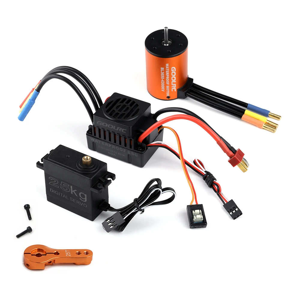 

GoolRC Motor Combo Set 3650 4300KV RC Motor 60A Brushless ESC 25kg Servo w/ 25T Servo Arm for 1/10 RC Car Off-road