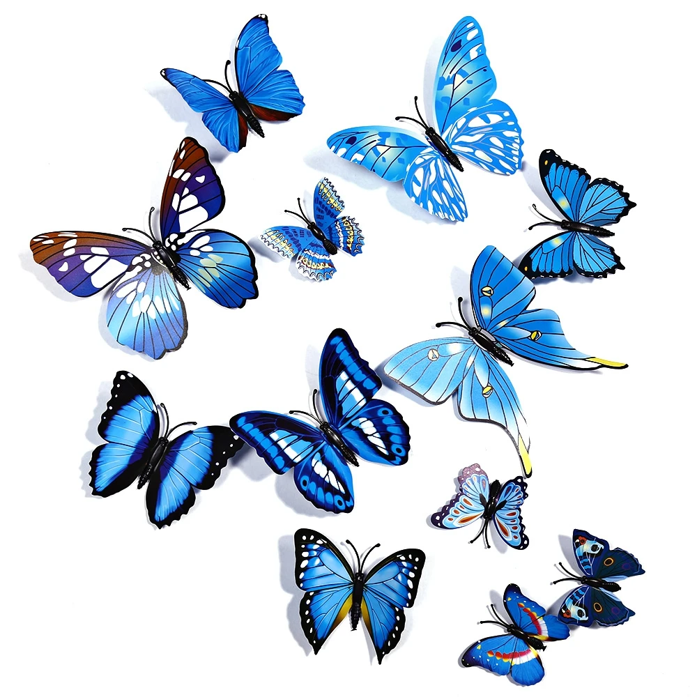 Hot Selling 12Pcs/lot Colorful PVC 3DButterfly Wall Decor Cute