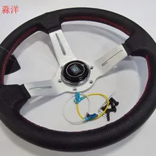 Италия ND 330 мм 13 дюймов кожаный руль серебро алюминий Спицы с красной строчкой