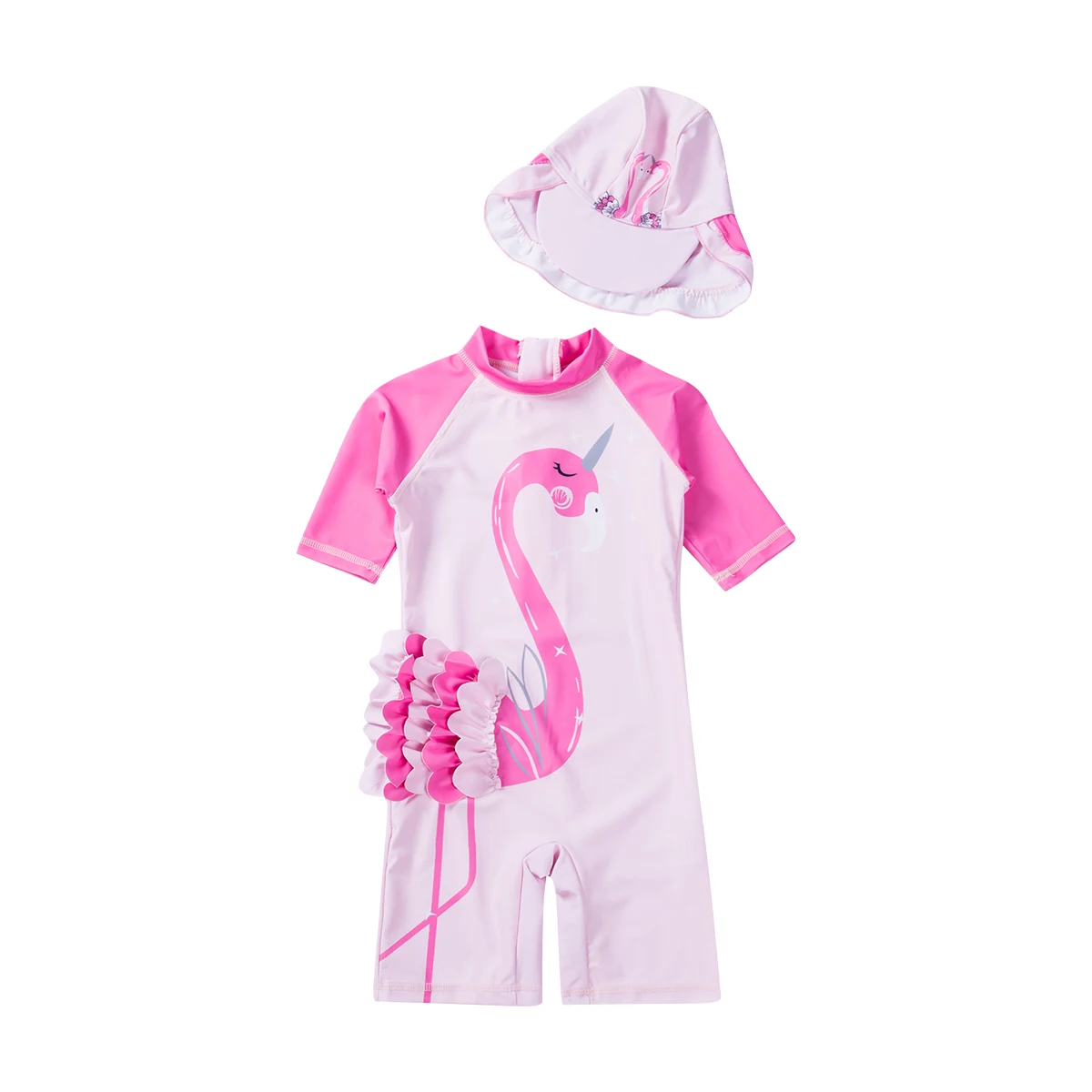 Детская одежда; купальник с оборками для девочек; купальный костюм с защитой от солнца; купальный костюм с фламинго для маленьких девочек; костюм для купания