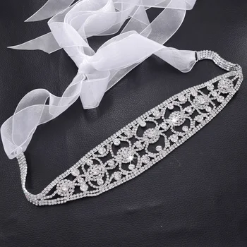 

party dress ribbon belt with rhinestones for women clothing bridal crystal sewing appliques silver plating strass patches BT-42