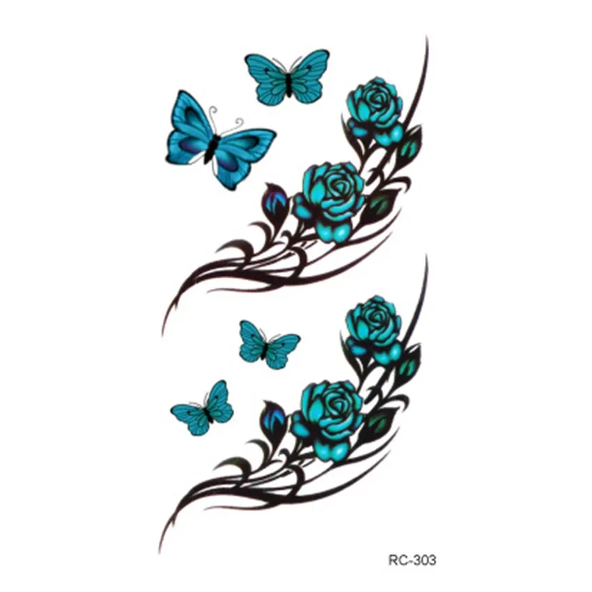 RC2303-Sexy-Waist-Shoulder-Water-Transfer-Tattoo-Decal-Waterproof-Temporary-Tattoo-Sticker-Green-Butterfly-Flowers-Fake