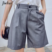 Jielur, pantalones cortos de verano para mujer, pantalones cortos de cintura alta Harajuku para mujer, pantalones cortos rectos geniales Vintage para mujer, pantalones cortos negros 2020, M-5XL